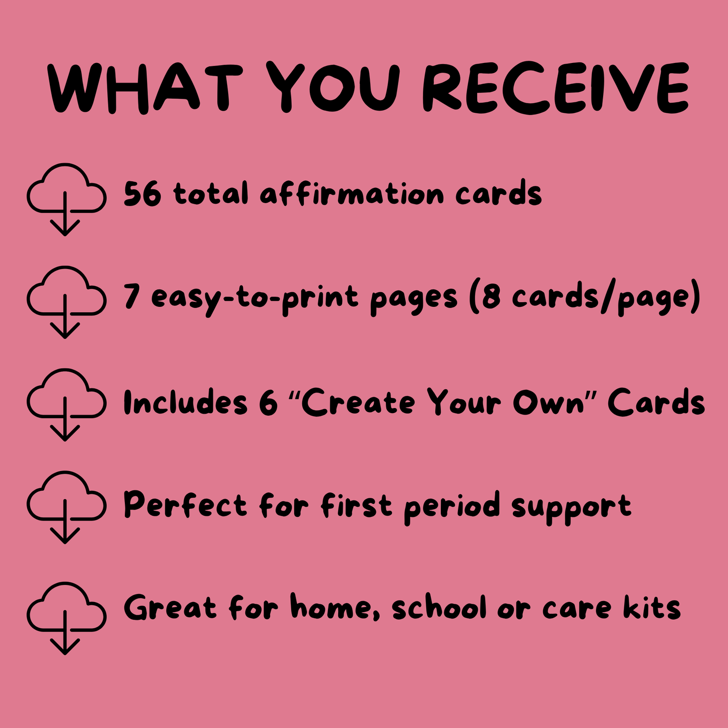 Period Affirmation Cards for Girls | First Period Self-Love Support (PDF Download) (Digital Download)