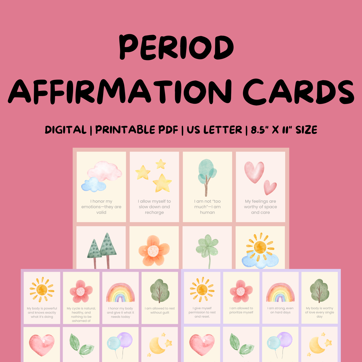 Period Affirmation Cards for Girls | First Period Self-Love Support (PDF Download) (Digital Download)